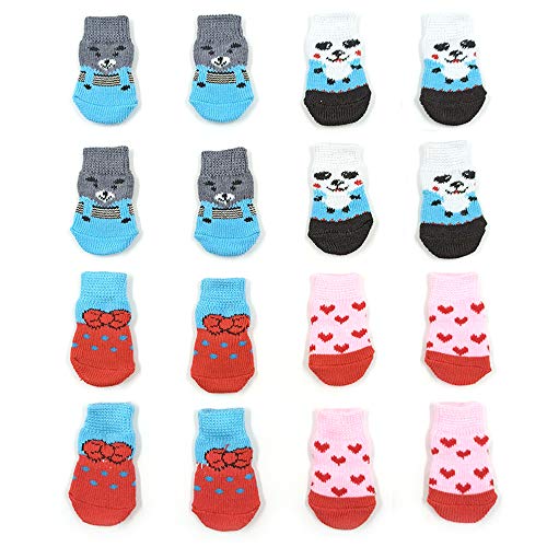 NA/ 4 pares de calcetines antideslizantes para perros y gatos con refuerzo de goma, protector de pata de mascota para suelos de madera dura, uso interior (S)