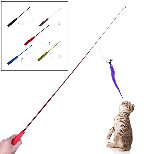 NA Juguete de Felpa Ajustables del palillo de Estiramiento Gatito del Perro casero Teaser ficticio Varita interactiva de Alambre Juguetes Gatos del palillo 5 Colores (Color : Black)