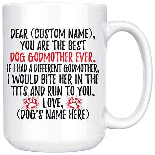 N\A Taza Personalizada de la Madrina del Perro, Regalos de Las Mujeres del Perro, Regalo Presente del dueño del Perro de la Madrina, Amo a mi Perro, la Mejor Madrina del Perro, Perrito Madrina