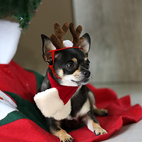 NAMSAN Disfraz de Navidad para Mascotas Traje de Navidad para Perro Traje de Navidad para Gatos Lindo Sombrero de Cuernos de Reno de Navidad, Bufanda para Mascotas Adecuado para Cachorros Gatos