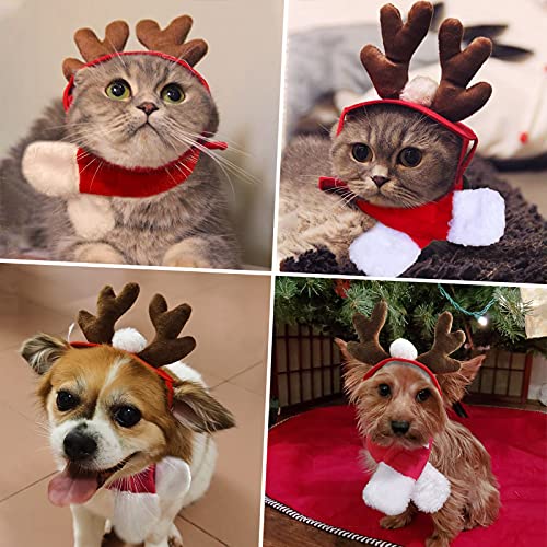 NAMSAN Disfraz de Navidad para Mascotas Traje de Navidad para Perro Traje de Navidad para Gatos Lindo Sombrero de Cuernos de Reno de Navidad, Bufanda para Mascotas Adecuado para Cachorros Gatos