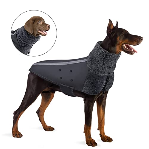 Nasjac Abrigo de Invierno para Perro, Forro Polar cálido, Forro Polar para Perros con Bufanda de Cuello Alto con Rayas Reflectantes Ajustable Impermeable a Prueba de Viento para Cachorros (XXL, Gris)