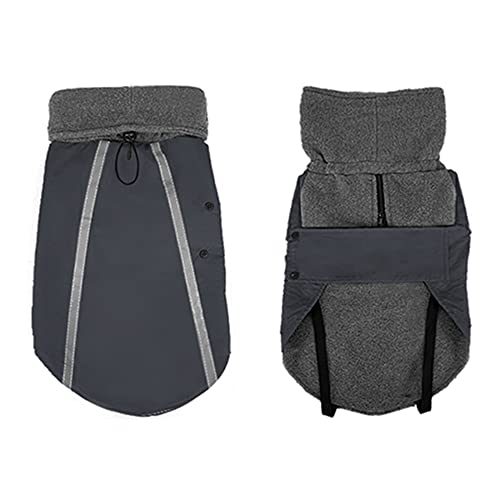 Nasjac Abrigo de Invierno para Perro, Forro Polar cálido, Forro Polar para Perros con Bufanda de Cuello Alto con Rayas Reflectantes Ajustable Impermeable a Prueba de Viento para Cachorros (L Gris)