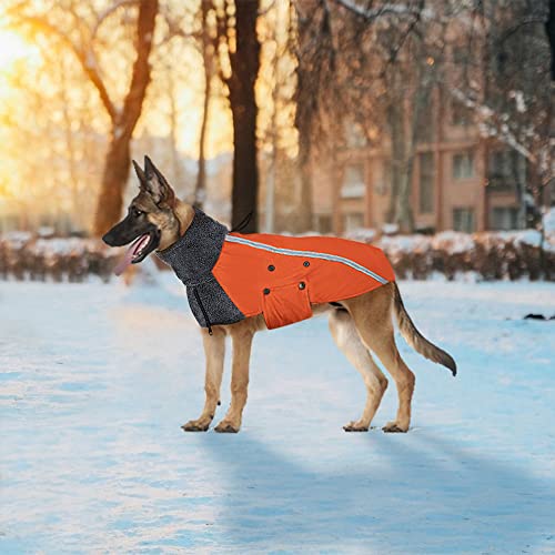 Nasjac Abrigo de Invierno para Perros, cálido Forro Polar para Perros con Bufanda de Cuello Alto, Rayas Reflectantes, Chaleco Impermeable Ajustable Traje para Perros (M, Naranja)