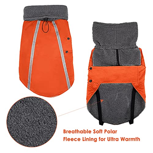 Nasjac Abrigo de Invierno para Perros, cálido Forro Polar para Perros con Bufanda de Cuello Alto, Rayas Reflectantes, Chaleco Impermeable Ajustable Traje para Perros (M, Naranja)