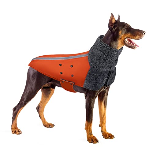 Nasjac Abrigo de Invierno para Perros, cálido Forro Polar para Perros con Bufanda de Cuello Alto, Rayas Reflectantes, Chaleco Impermeable Ajustable Traje para Perros (M, Naranja)