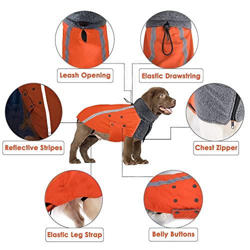 Nasjac Abrigo de Invierno para Perros, cálido Forro Polar para Perros con Bufanda de Cuello Alto, Rayas Reflectantes, Chaleco Impermeable Ajustable Traje para Perros (XL, Naranja)