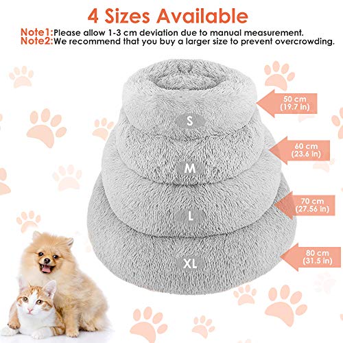 Nasjac Cama calmante para Mascotas, Nido de Mimbre para Donuts Cojín de Felpa Suave y cálido para Perros con Esponja acogedora Parte Inferior Antideslizante para Mascotas (XL(80Cm), Gris Claro)