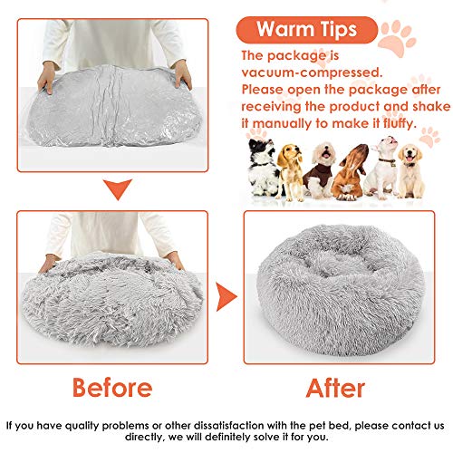 Nasjac Cama calmante para Mascotas, Nido de Mimbre para Donuts Cojín de Felpa Suave y cálido para Perros con Esponja acogedora Parte Inferior Antideslizante para Mascotas (XL(80Cm), Gris Claro)