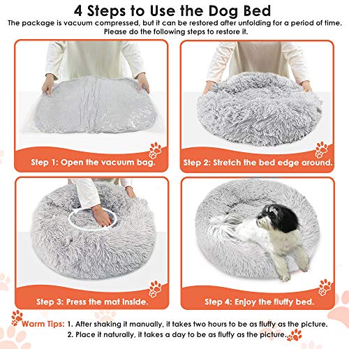 Nasjac Cama calmante para Mascotas, Nido de Mimbre para Donuts Cojín de Felpa Suave y cálido para Perros con Esponja acogedora Parte Inferior Antideslizante para Mascotas (XL(80Cm), Gris Claro)