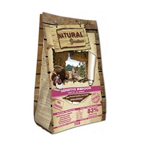 Natural Greatness Pienso Gatos Esterilizados, Senior o de Interior No Gluten Hipoalergénico Saco 2 kg Incluye 3 Latas Comida Húmeda | ANIMALUJOS (Saco 2 KG)