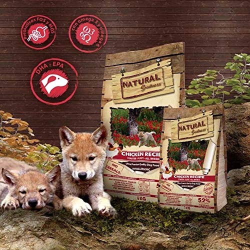 Natural Greatness - Pienso Natural Sin Cereales de Pollo para Perros Cachorros Jóvenes y Adultos Mini - Toy - Hipoalergénico | ANIMALUJOS (Saco 6 Kg + Snacks Naturales)