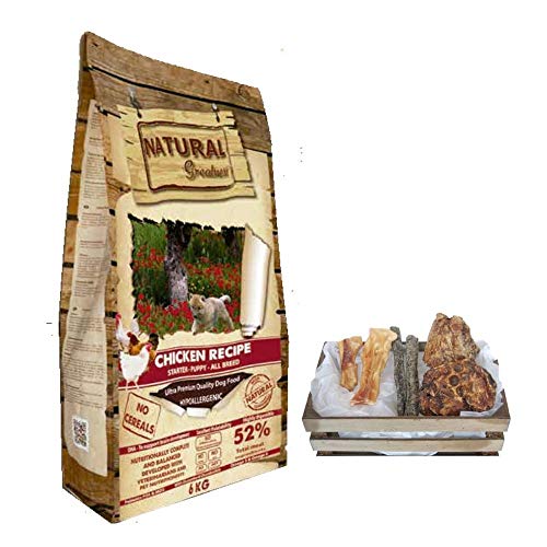 Natural Greatness - Pienso Natural Sin Cereales de Pollo para Perros Cachorros Jóvenes y Adultos Mini - Toy - Hipoalergénico | ANIMALUJOS (Saco 6 Kg + Snacks Naturales)