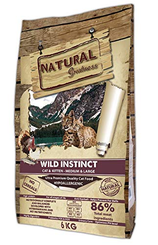 Natural Greatness Pienso seco para Gatos Receta Wild Instinct. Ultra Premium - Cat & Kiiten Medium & Large - Todas Las Razas. 6 kg