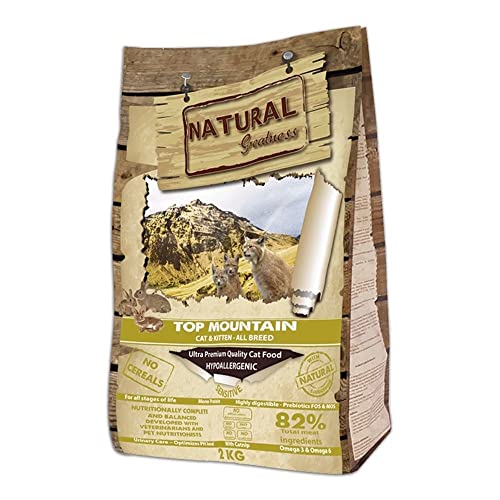 Natural Greatness Top Mountain de Conejo para Gatos Saco 2 Kg + 3 latas Comida Húmeda para Gatos de Conejo y Pato | ANIMALUJOS