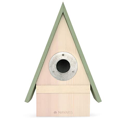 Navaris Casita para pájaros de Madera - Casa de Exterior con Gancho para Colgar para Aves pequeñas - Caseta pajarera Colgante de 23.5 x 15 x 12 CM