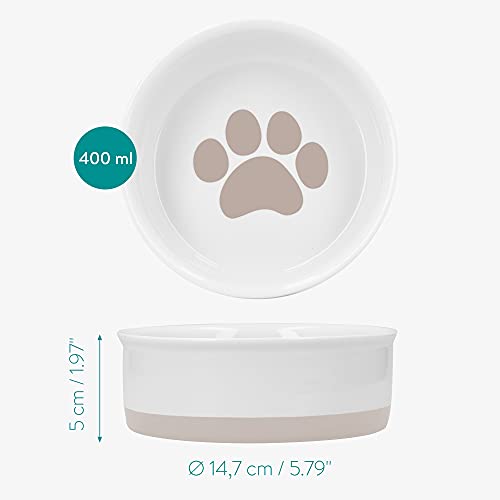 Navaris Comedero y Bebedero para Mascotas - 2X Cuenco Antideslizante de Porcelana para Agua Comida para Perros Gatos Conejos - Apto para lavavajillas