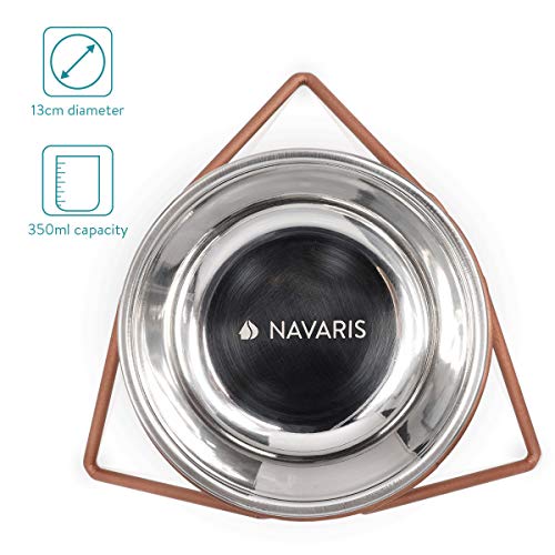 Navaris Set de 2 comederos para Perro y Gato - Comederos elevados de Acero Inoxidable - Cuenco Bebedero y comedero con Soporte de Cobre