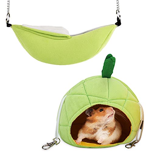 NC 2 Pcs Hamaca Pequeña para Mascotas,Widesmart Hamaca de Piña Hámster Jaula de Algodón Forma de Plátano Animales Pequeños Nido para Dormir de Hámster Cama para Chinchillas,Loros,Ardillas,Jerbos