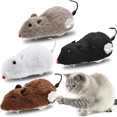 N//C Ratón de Peluche para Gatos 4 PCS Ratón Juguete de Peluche Mecánico Rata Movimiento Juguete para Atrapar Gatos Diseño de Gatos Ratón de Cuerda para Mascotas Interior