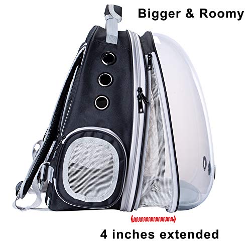 N/D Mochila grande para gatos con bolsa de transporte para mascotas expandible frontal, transparente para perros pequeños de hasta 20 libras, mochila para gato gordo (negro, frontal expandible)