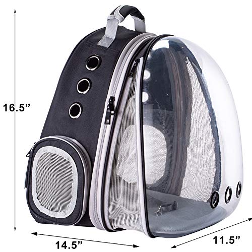 N/D Mochila grande para gatos con bolsa de transporte para mascotas expandible frontal, transparente para perros pequeños de hasta 20 libras, mochila para gato gordo (negro, frontal expandible)