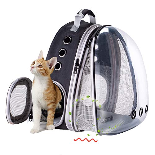 N/D Mochila grande para gatos con bolsa de transporte para mascotas expandible frontal, transparente para perros pequeños de hasta 20 libras, mochila para gato gordo (negro, frontal expandible)