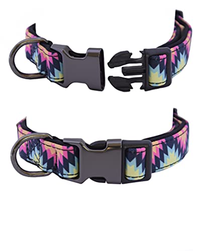 NESDRI, Collar para Perro, étnico, Tribal, Rosa. Moderno, Original, Multicolor, Nylon, Collar Moda, Ajustable, Acolchado, para Perro medianos y Grandes, Bonito. Diseño Moderno para Perro.Talla S.