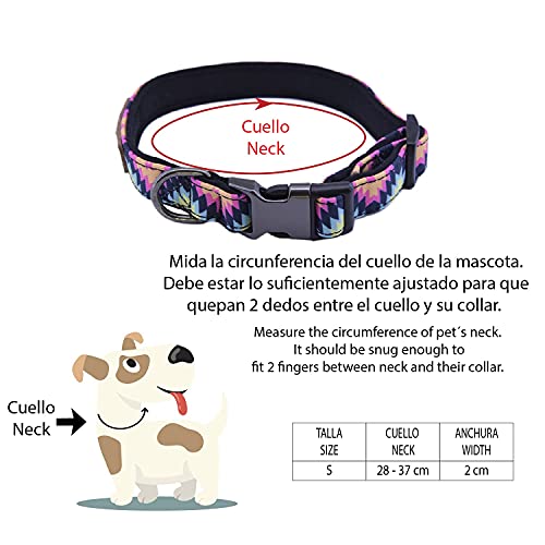 NESDRI, Collar para Perro, étnico, Tribal, Rosa. Moderno, Original, Multicolor, Nylon, Collar Moda, Ajustable, Acolchado, para Perro medianos y Grandes, Bonito. Diseño Moderno para Perro.Talla S.