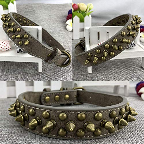 Newtensina Retro Bronce Tachonado Perro Collar Perrito Collar con Remaches para Pequeño Perros Medio Perros - Gris - XS