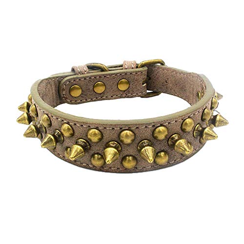 Newtensina Retro Bronce Tachonado Perro Collar Perrito Collar con Remaches para Pequeño Perros Medio Perros - Gris - XS