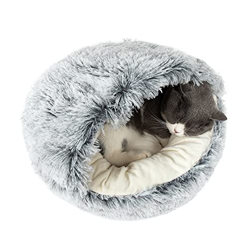 NIBESSER Cama para Gatos mullida Cueva Suave 2 en 1, Plegable, Cueva de Peluche para Gatos y Cachorros