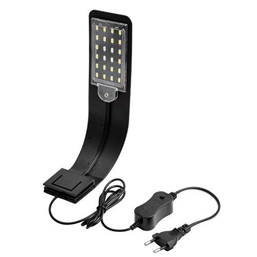 NICREW Luz LED Acuario, LED Acuario Delgada, LED Acuario de Pinza con Luz Azul y Blanco, 24 LEDs Lámparas Impermeable para Acuario, 30-40 cm, 10W (Negro)