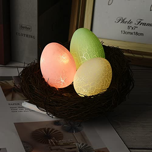 Nido de pájaro de Pascua HXRZZG, nido de pájaro artificial de 5.9 pulgadas con huevos de pájaro LED para pájaros de Pascua naturales, nido de pájaro decorativo