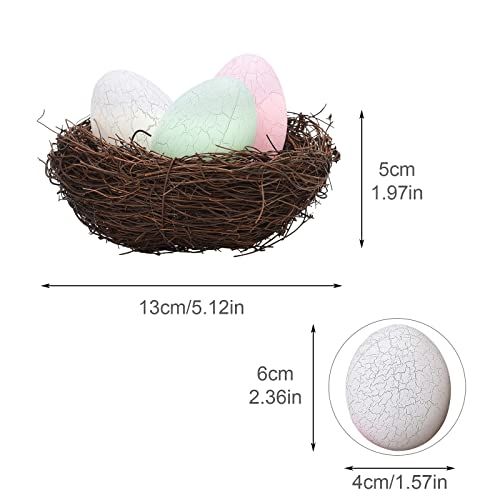 Nido de pájaro de Pascua HXRZZG, nido de pájaro artificial de 5.9 pulgadas con huevos de pájaro LED para pájaros de Pascua naturales, nido de pájaro decorativo