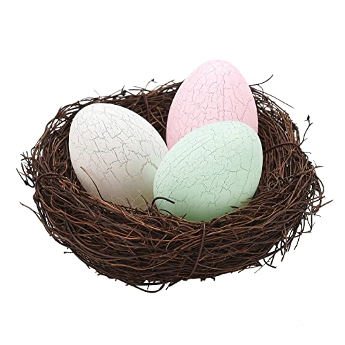 Nido de pájaro de Pascua HXRZZG, nido de pájaro artificial de 5.9 pulgadas con huevos de pájaro LED para pájaros de Pascua naturales, nido de pájaro decorativo