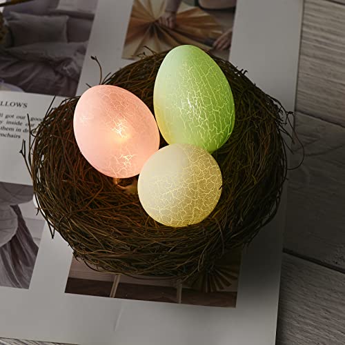 Nido de pájaro de Pascua HXRZZG, nido de pájaro artificial de 5.9 pulgadas con huevos de pájaro LED para pájaros de Pascua naturales, nido de pájaro decorativo