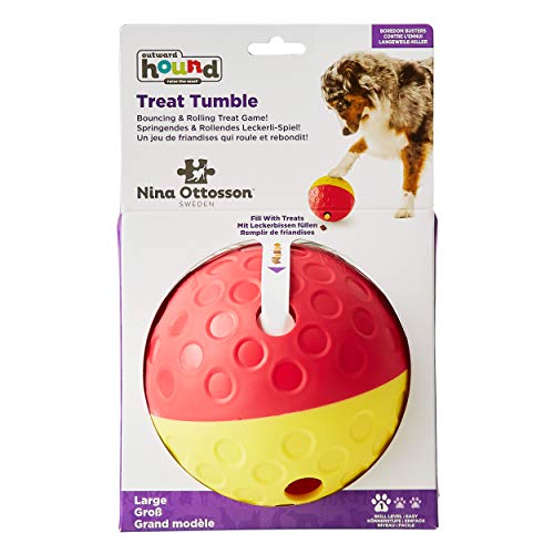 Nina Ottosson por Outward Hound Treat Tumble - Balón dispensador de recompensas - Rompecabezas para perros - Grande - Rojo