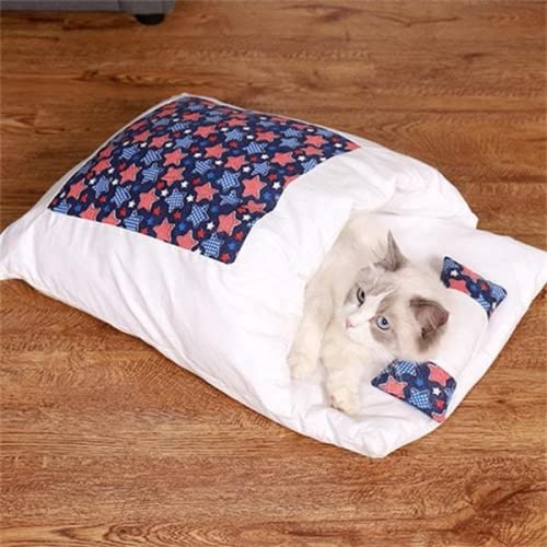 NIQIU Saco de Dormir portátil para Gatos Cama para Gatos extraíble Cálido sueño Profundo Cama para Perros Casa para Gatos Cojín para Nido con Almohada -Helado Rosa, M