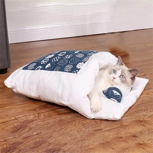 NIQIU Saco de Dormir portátil para Gatos Cama para Gatos extraíble Cálido sueño Profundo Cama para Perros Casa para Gatos Cojín para Nido con Almohada -Helado Rosa, M