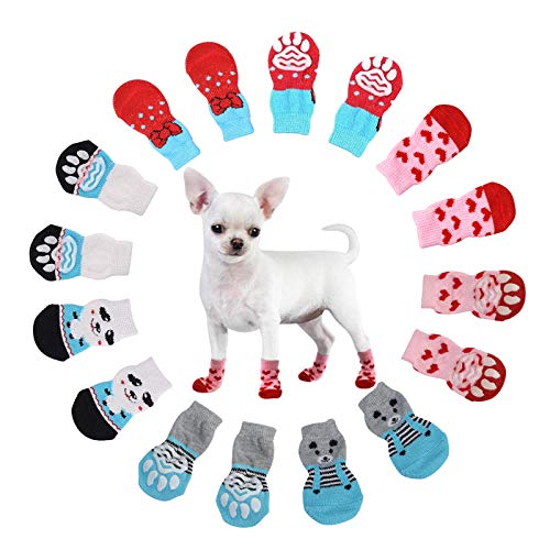 NO Heiqlay Calcetines para Perros, Calcetines para Mascotas Protectores de Patas para Perros Calcetines Antideslizantes Control de tracción protección para Las Patas para Perros Gatos, 4 Juegos, M