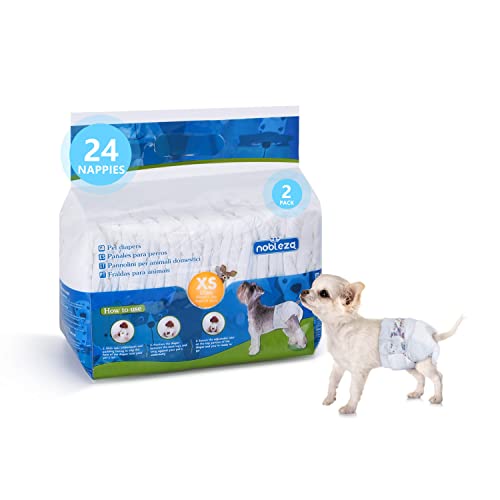 Nobleza 24x Pañales para Perros Desechables Hembra Cachorro Entrenamiento Pañales Súper Absorbente Envolturas para Mascotas Paquete de 24 Cintura 18-30CM ，XS