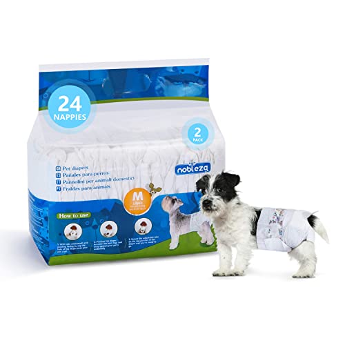 Nobleza 24x Pañales para Perros Desechables Hembra Cachorro Entrenamiento Pañales Súper Absorbente Envolturas para Mascotas Paquete de 24 Cintura 25-45CM ，M