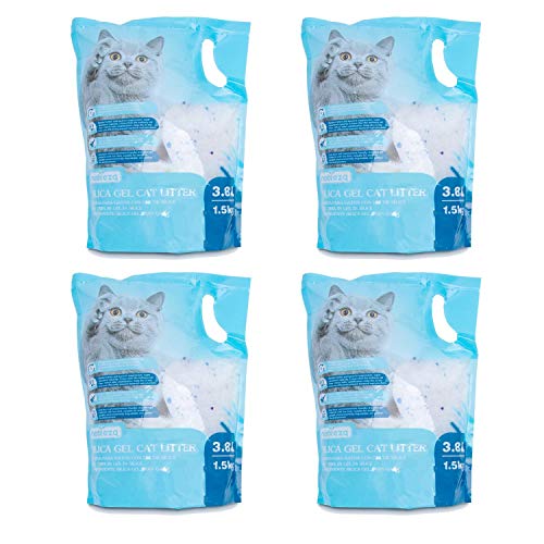 Nobleza - 4 x 3.8L Arena para Gatos de sílice Camada para Gatitos de Gel de Diamante Absorbente, Cómodo Biodegradable