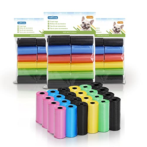 Nobleza Bolsas Caca Perro, 1080 Unidades Bolsas Excrementos Perros, Extra Grueso, Fuerte y a Prueba. 12 Rollos por Pack, 72 Rollos, 5 Colors