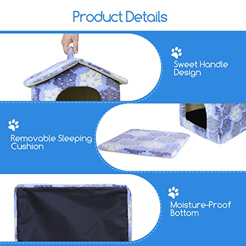 Nobleza Casa para Perro pequeños, Cama para Gato con colchón extraíble, Plegable Casa para Gatos, Perros Conejos, 48x45x39cm M,Azul