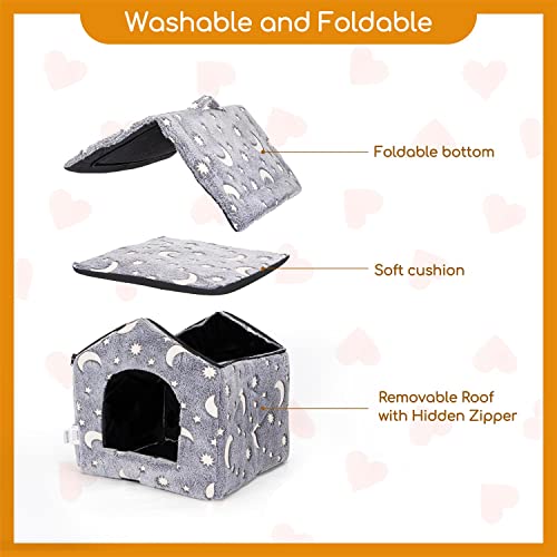 Nobleza Caseta Perro Interior, Plegable Casa y Sofá para Mascotas, Suave Casa para Gatos Conejos para Invierno, con Cojín Extraíble, Camas Cálidas para Cachorro, Gris L42*W39*H33CM (S)