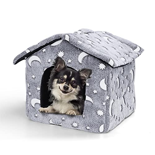 Nobleza Caseta Perro Interior, Plegable Casa y Sofá para Mascotas, Suave Casa para Gatos Conejos para Invierno, con Cojín Extraíble, Camas Cálidas para Cachorro, Gris L42*W39*H33CM (S)