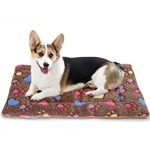 Nobleza Colchón de Franela para Mascotas, Colchoneta para Perros Gatos, Lavable Cama Súper Suave Esterilla con Lindo Estampado, Reversible Plegable Manta, Felpa Marrón M 85x70cm