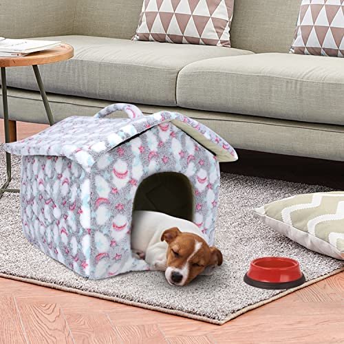 Nobleza Cueva Suave Nido Cueva para Perros Gatos,Casa para Perro con Cojín Extraíble y Lavable,Cálido Felpa Cama Cojin Interior Invierno para Perro y Gato Medianos Pequeños,(S) L42*W39*H33CM,Gris